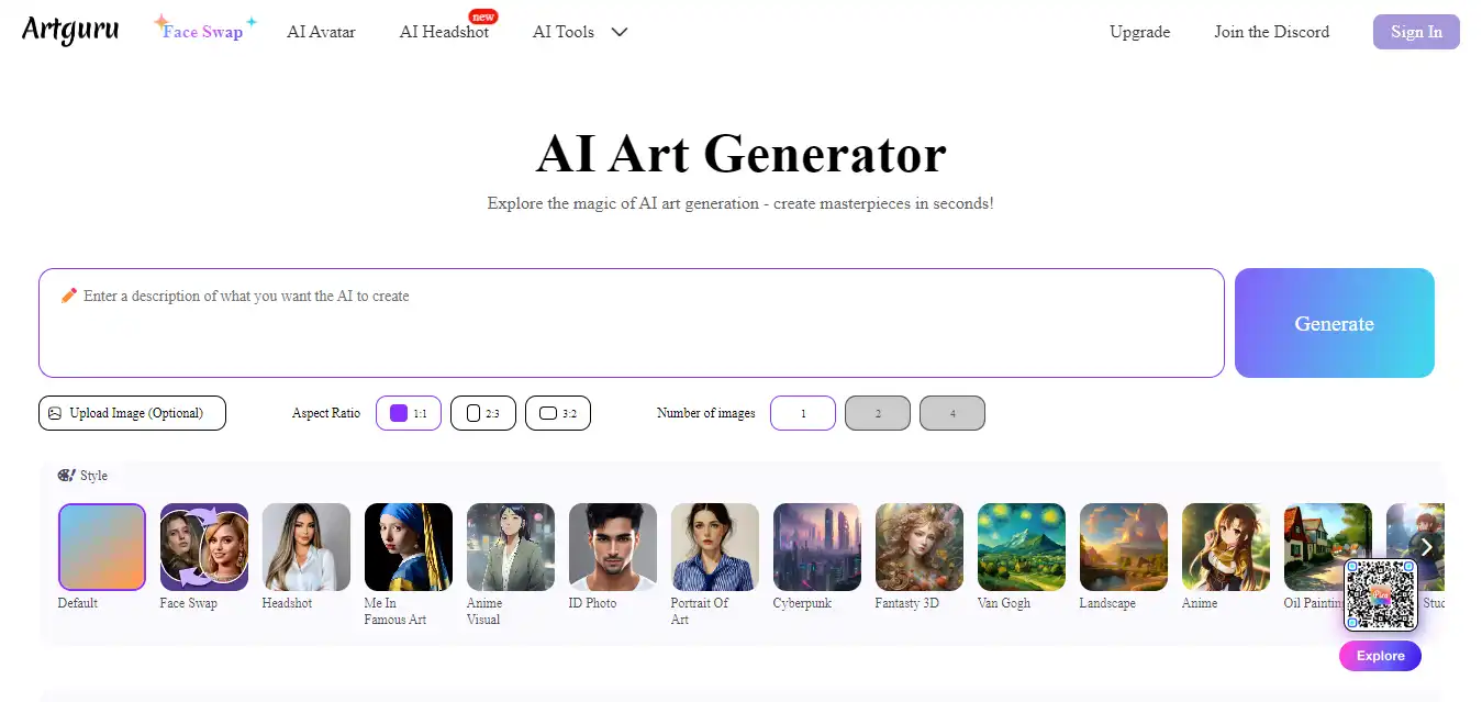 Artguru Free Online AI Art Generator
