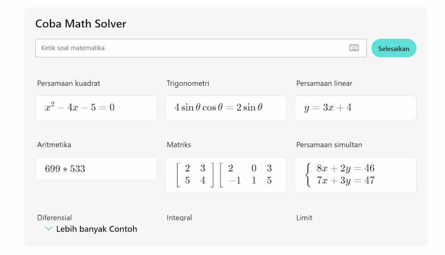 Microsoft Math Solver - AI untuk mengerjakan soal matematika