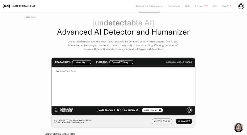 Undetectable AI (untuk menulis ulang konten AI)