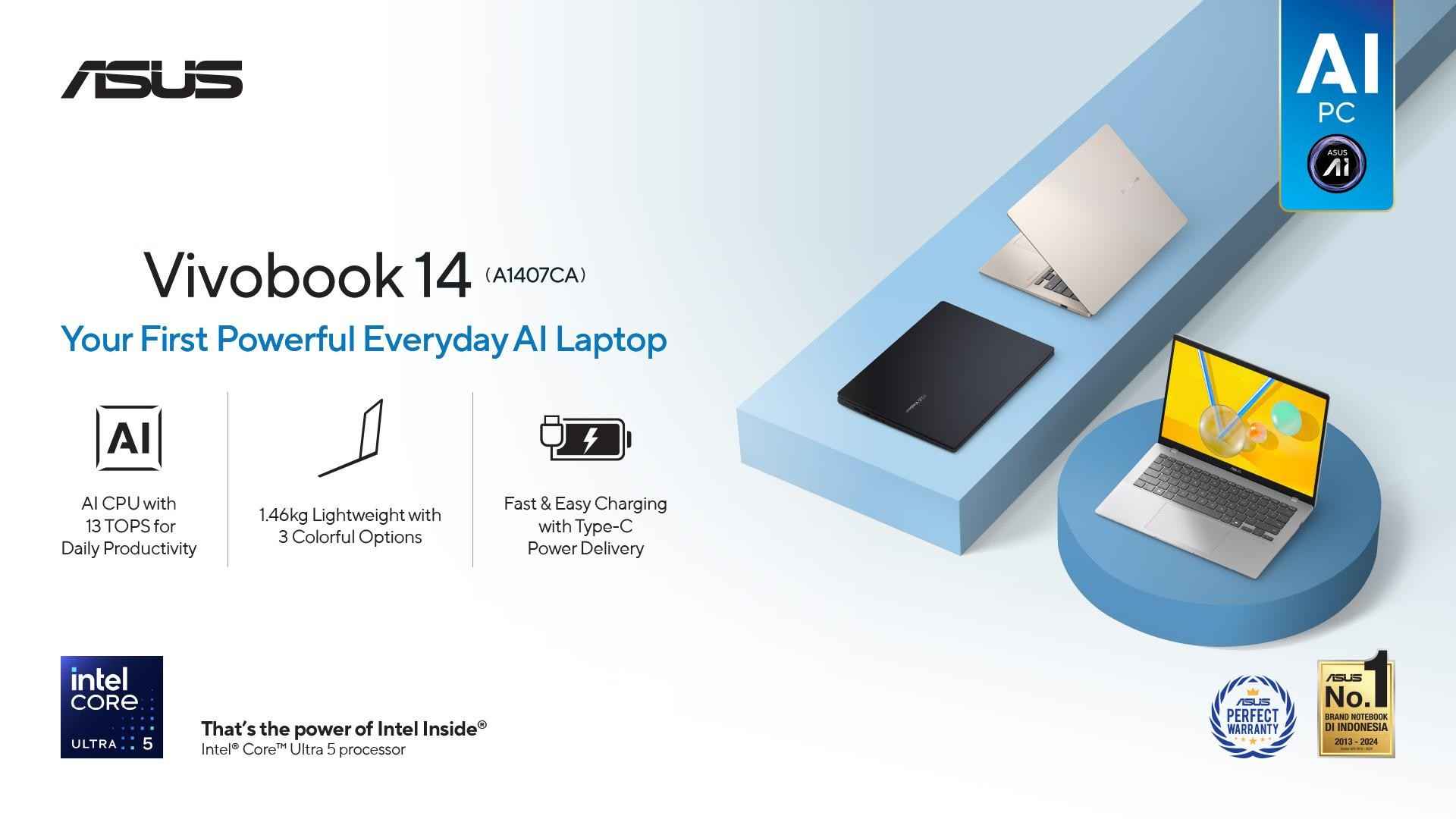 ASUS Vivobook 14 (A1407CA). Laptop AI Murah dengan Intel Core Ultra