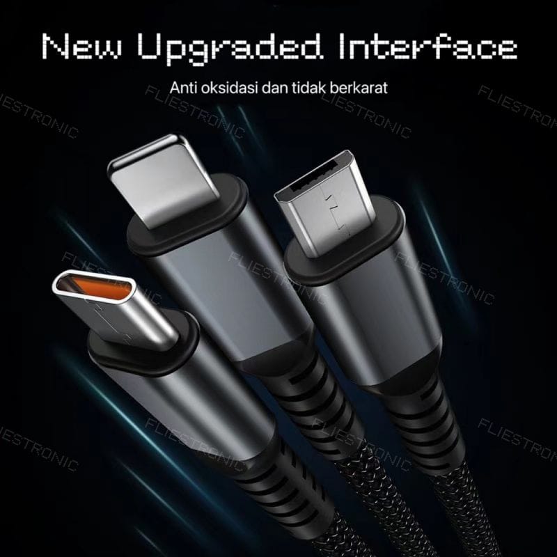 COD FLIESTRONIC Cable Charger 3in1 Fast Charging / Cable Type C, Lightning & USB/ Kabel Pengisi Daya