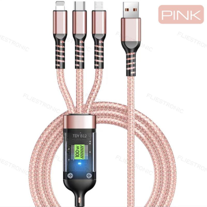 COD FLIESTRONIC Cable Charger 3in1 Fast Charging / Cable Type C, Lightning & USB/ Kabel Pengisi Daya