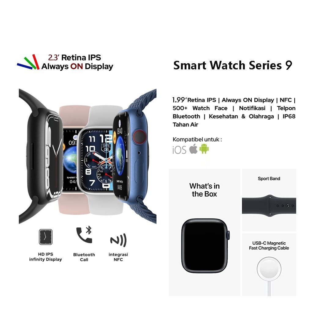 SmartWatch i9 PRO MAX S Original Smartwatch 2.3 “HD Full Touch Screen Wireless Charge Bluetooth Call Samsung Jam Tangan Pria Wanita