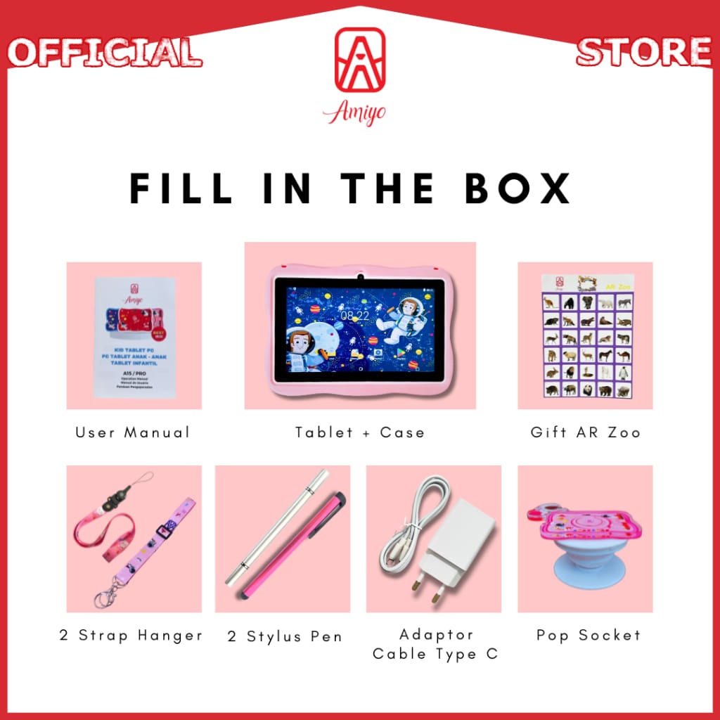 AMIYO Tablet Edukasi Anak A15Pro 4/64GB 2Camera Wifi/Hotspot Only 8 inchi IPS Screen 4500MaH Tablet Anak Murah /Tablet Edukasi