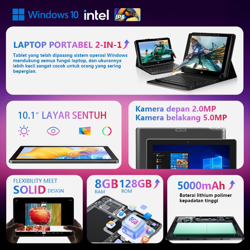 Nextfun 10.1″ Laptop Touch Screen RAM 8GB ROM 128GB Windows Tablet Intel Quad Core Processor