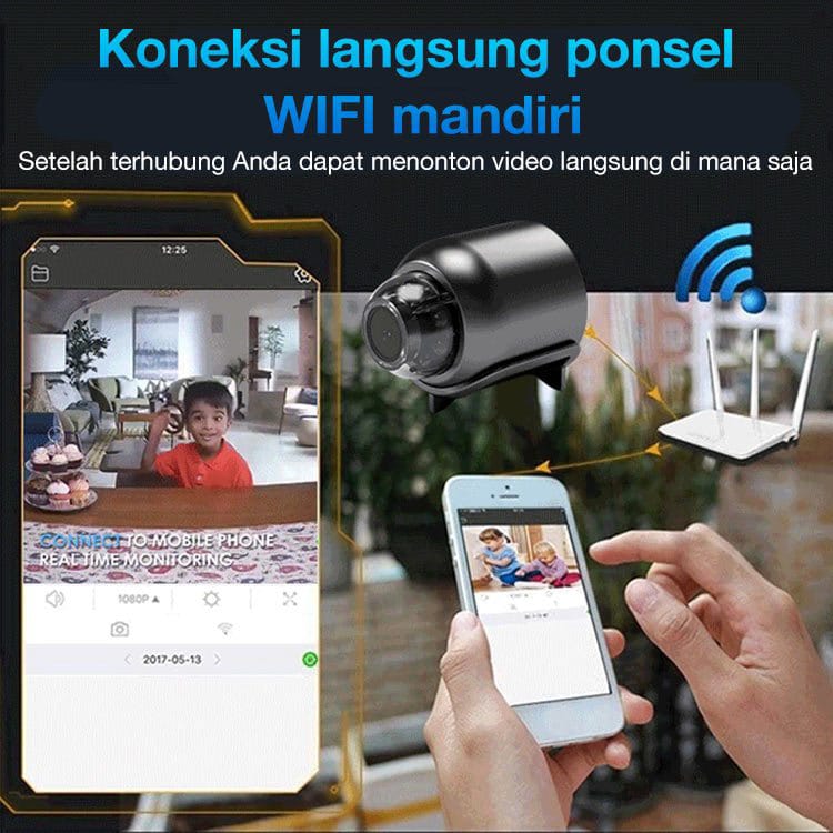 HW Kamera Mini WIFI CCTV Mini Tersembunyi Tanpa Kabel 1080P cctv wifi jarak jauh lewat hp camera cctv kamera kecil bluetooth camera