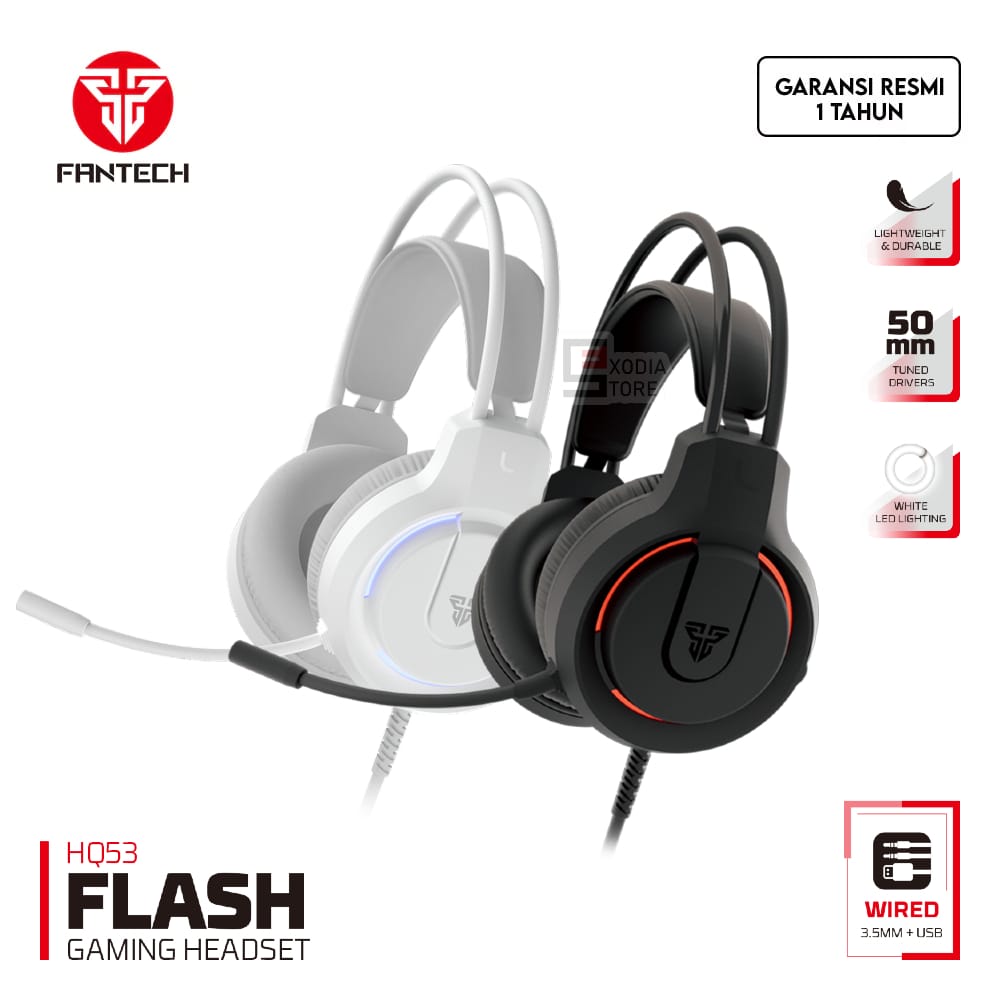 Fantech FLASH HQ53 Headset Gaming Mobile Wired Garansi Resmi 1 Tahun Black White