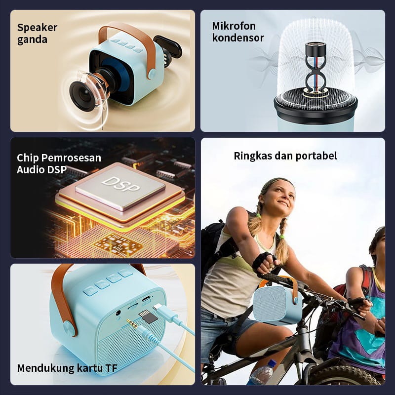 Speaker mini bluetooth 2 mic 1 karaoke Bluetooth 5.3 Set Mini Full Bass Portable Wireless (Dapat terhubung ke keponsel/komputer/TV)