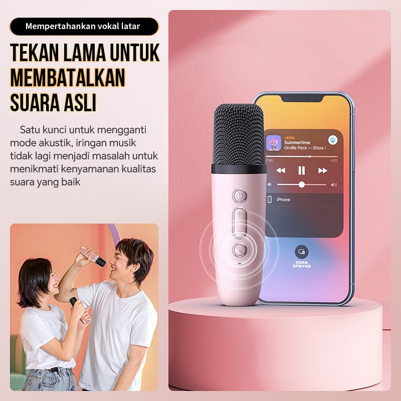 Speaker mini bluetooth 2 mic 1 karaoke Bluetooth 5.3 Set Mini Full Bass Portable Wireless (Dapat terhubung ke keponsel/komputer/TV)