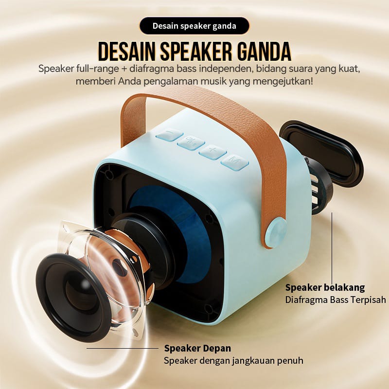 Speaker mini bluetooth 2 mic 1 karaoke Bluetooth 5.3 Set Mini Full Bass Portable Wireless (Dapat terhubung ke keponsel/komputer/TV)