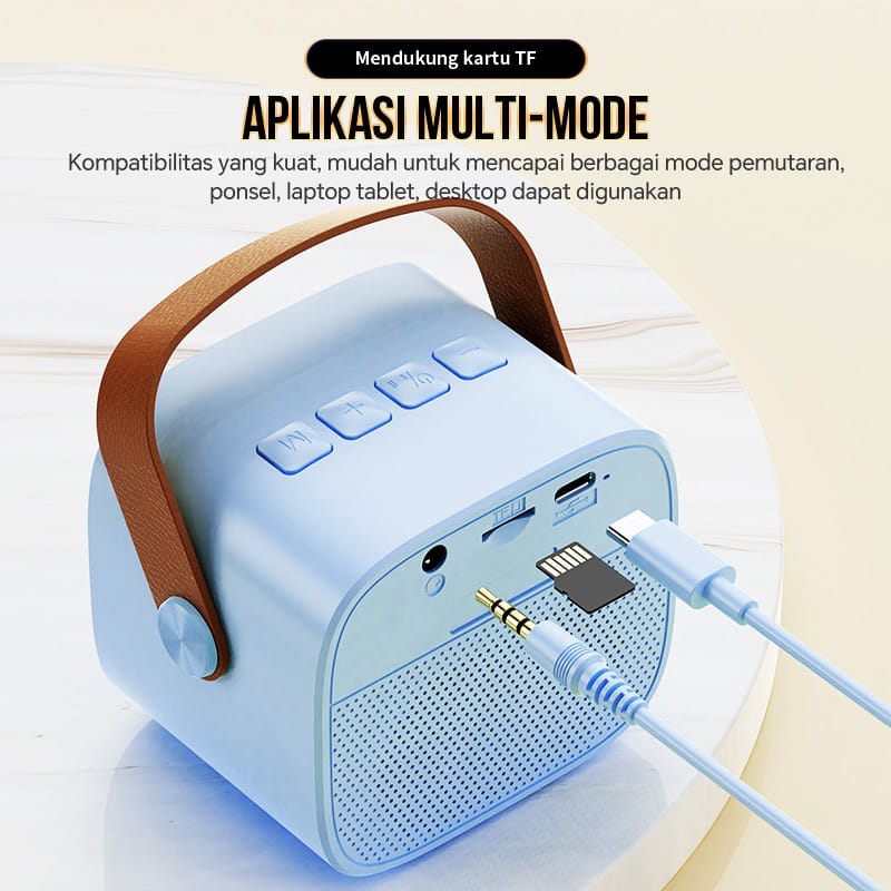 Speaker mini bluetooth 2 mic 1 karaoke Bluetooth 5.3 Set Mini Full Bass Portable Wireless (Dapat terhubung ke keponsel/komputer/TV)