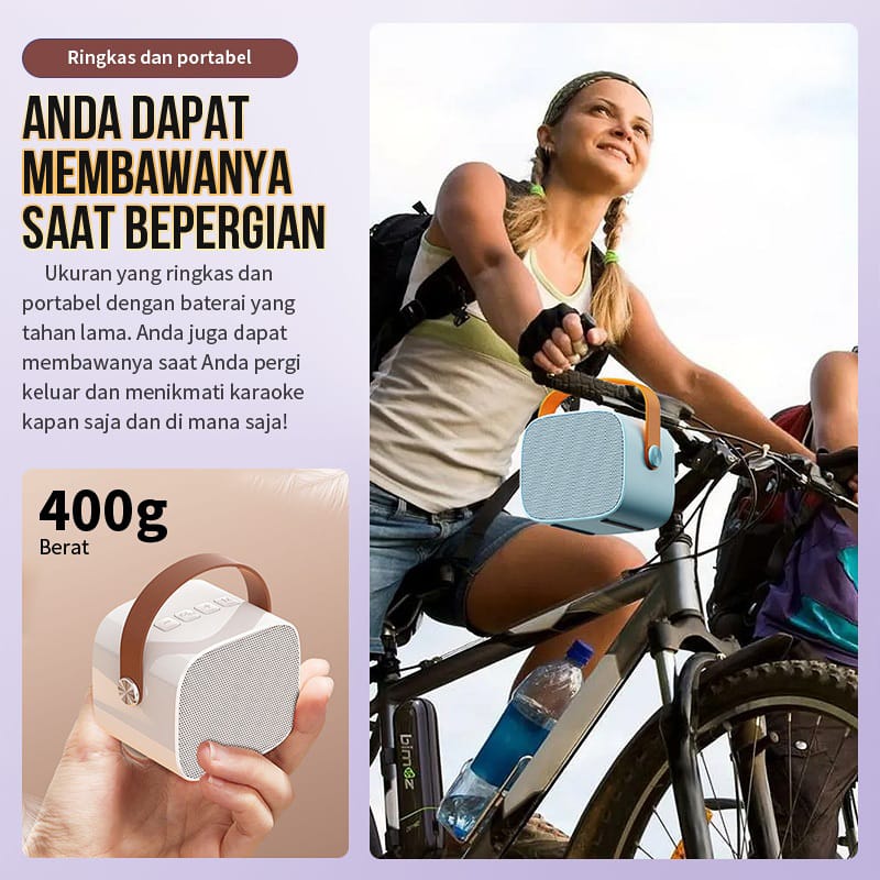Speaker mini bluetooth 2 mic 1 karaoke Bluetooth 5.3 Set Mini Full Bass Portable Wireless (Dapat terhubung ke keponsel/komputer/TV)