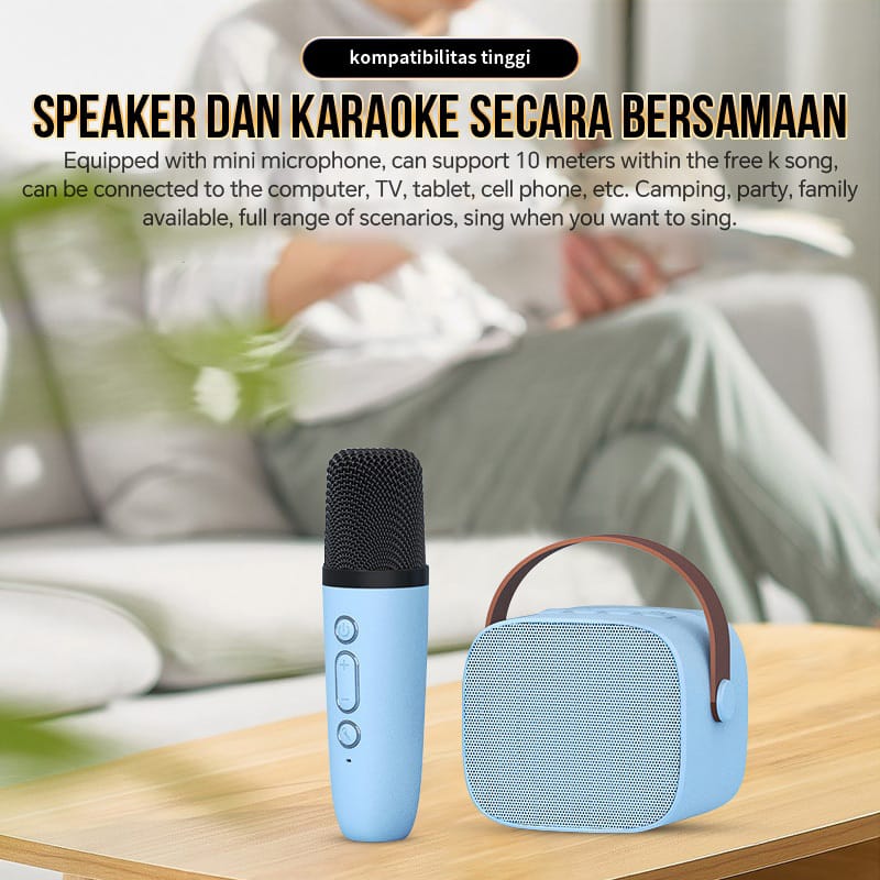 Speaker mini bluetooth 2 mic 1 karaoke Bluetooth 5.3 Set Mini Full Bass Portable Wireless (Dapat terhubung ke keponsel/komputer/TV)