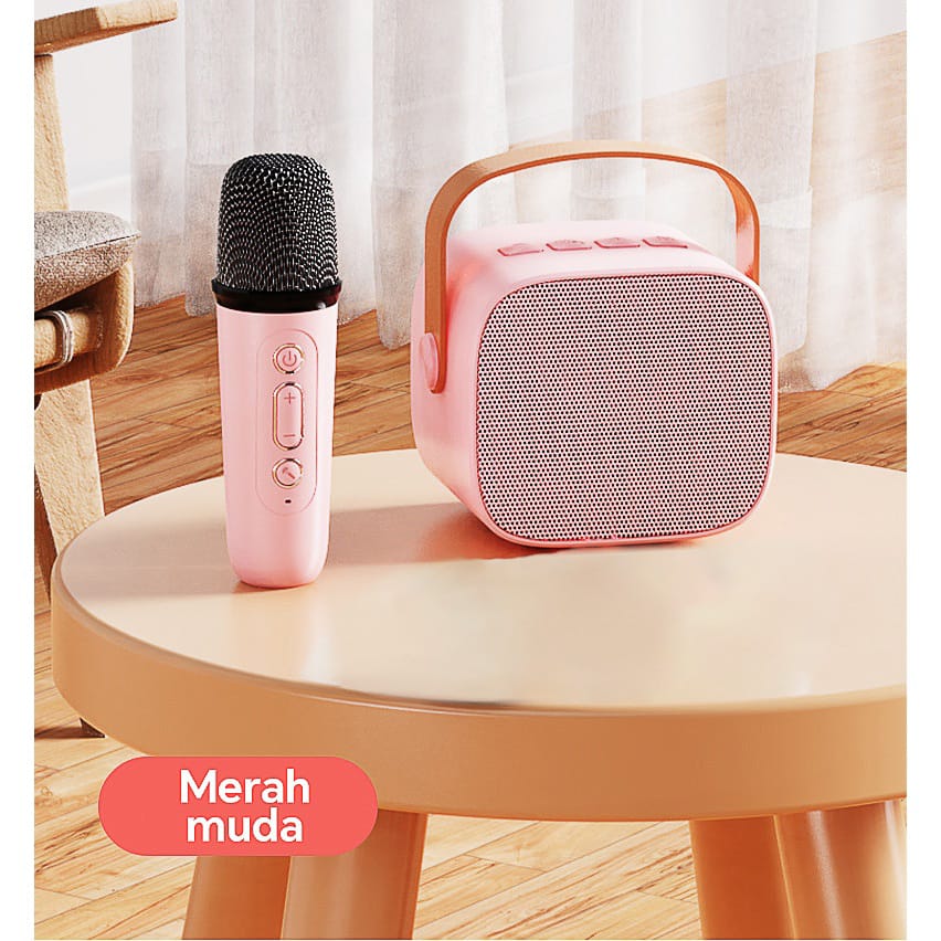 Speaker mini bluetooth 2 mic 1 karaoke Bluetooth 5.3 Set Mini Full Bass Portable Wireless (Dapat terhubung ke keponsel/komputer/TV)