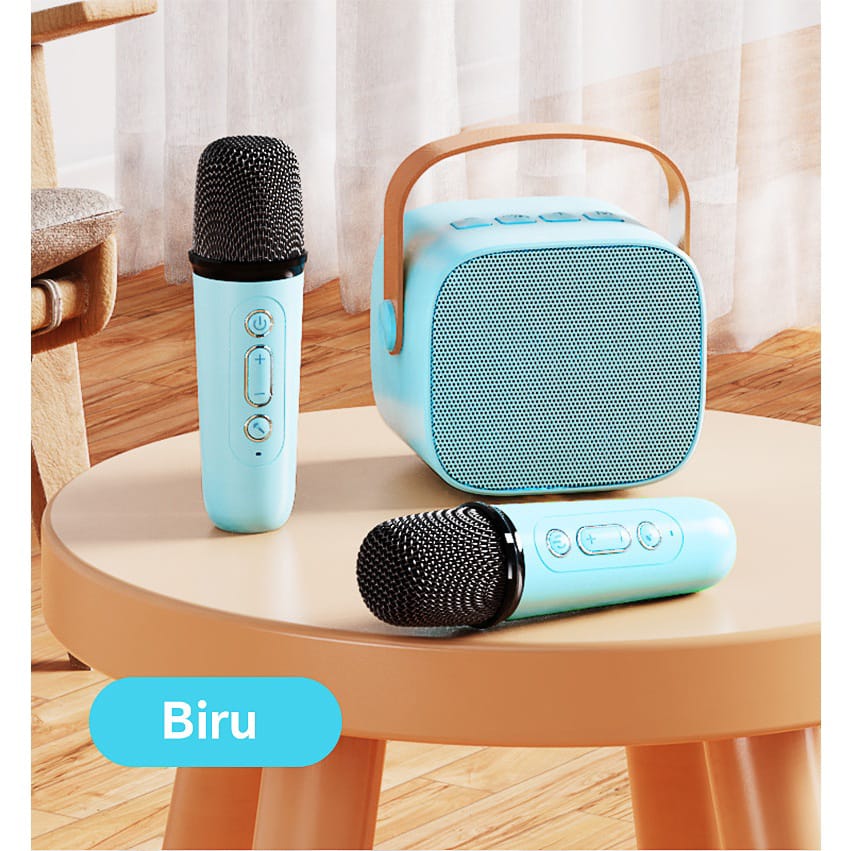 Speaker mini bluetooth 2 mic 1 karaoke Bluetooth 5.3 Set Mini Full Bass Portable Wireless (Dapat terhubung ke keponsel/komputer/TV)