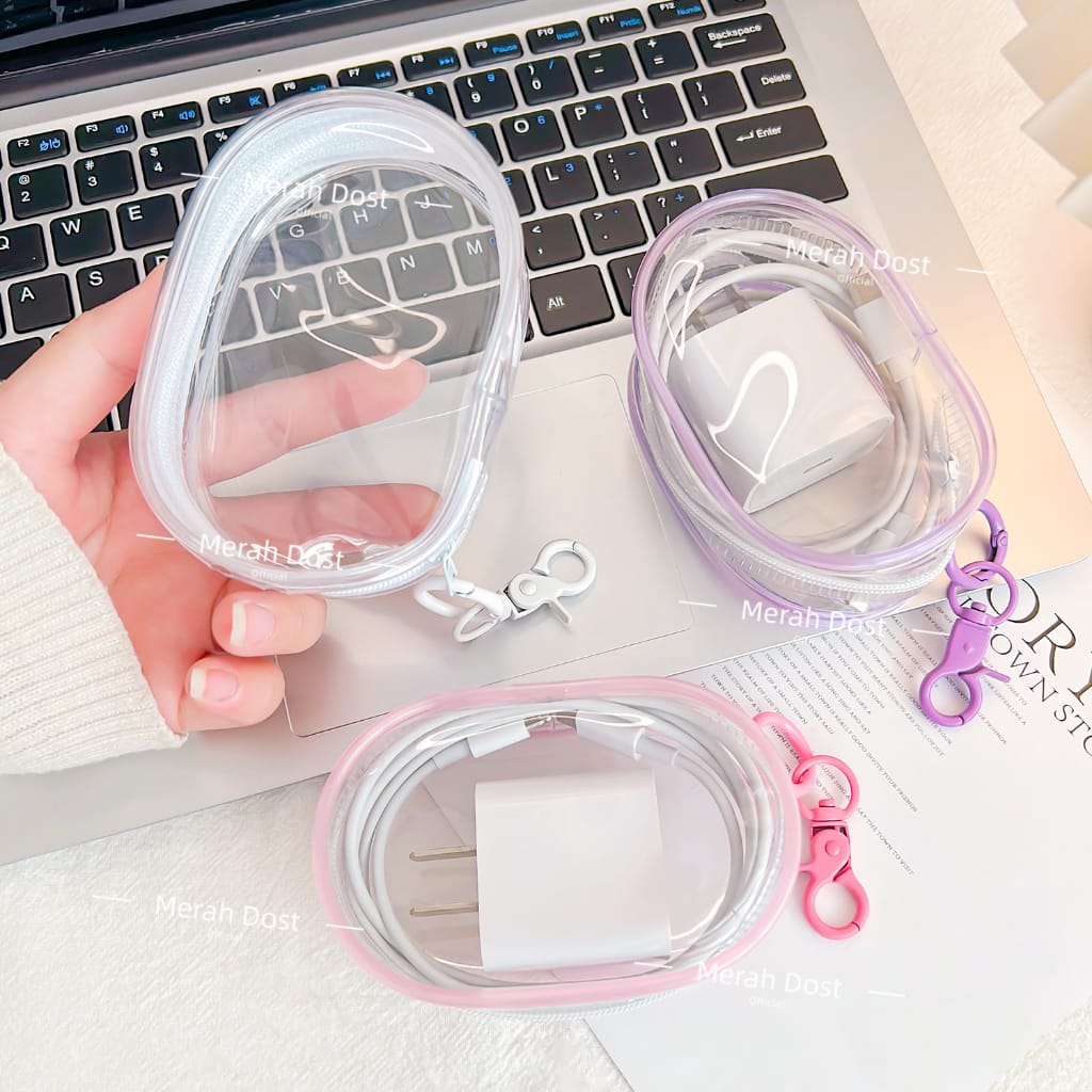 Kotak Penyimpanan Kabel Data Charger Pouch Keychain Mini Bag Untuk Simpan Kabel Data Charger Headset Kosmetik Miniboneka