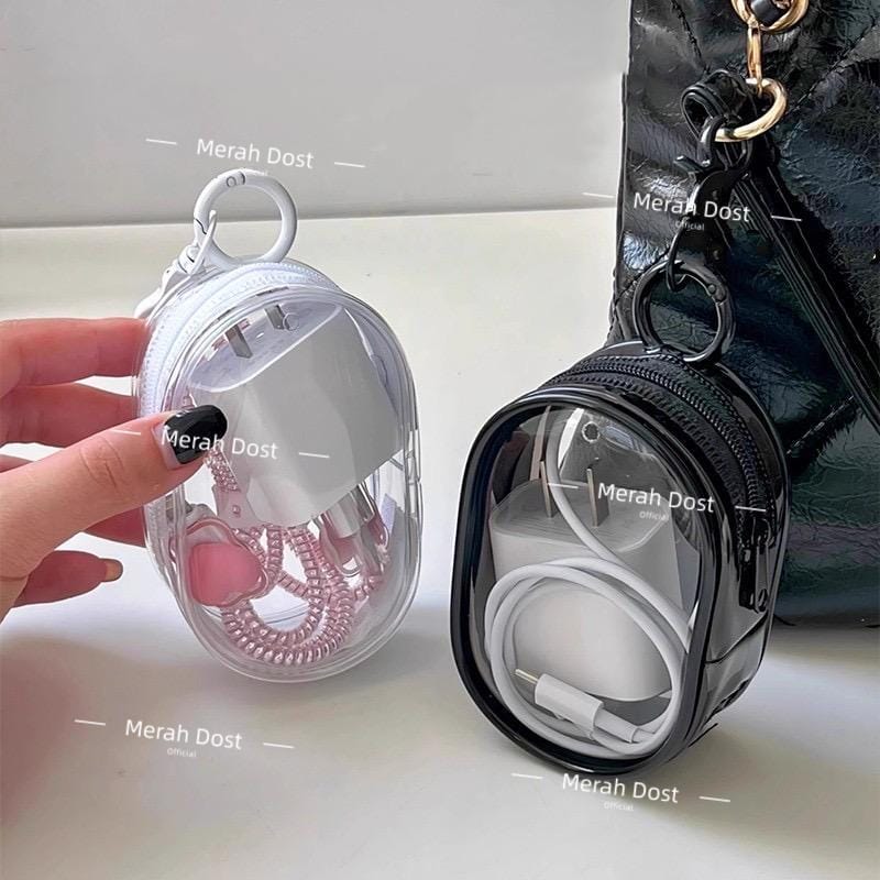 Kotak Penyimpanan Kabel Data Charger Pouch Keychain Mini Bag Untuk Simpan Kabel Data Charger Headset Kosmetik Miniboneka