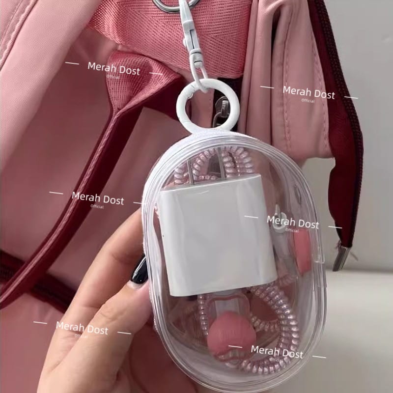 Kotak Penyimpanan Kabel Data Charger Pouch Keychain Mini Bag Untuk Simpan Kabel Data Charger Headset Kosmetik Miniboneka