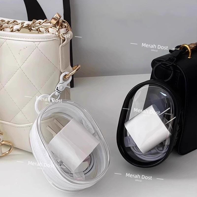 Kotak Penyimpanan Kabel Data Charger Pouch Keychain Mini Bag Untuk Simpan Kabel Data Charger Headset Kosmetik Miniboneka