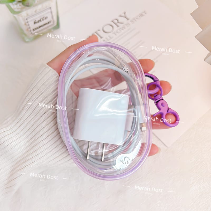 Kotak Penyimpanan Kabel Data Charger Pouch Keychain Mini Bag Untuk Simpan Kabel Data Charger Headset Kosmetik Miniboneka