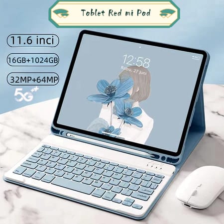 Tablet PC Pro14 16GB+1024GB 11.6inci Tablet Android Layar Penuh Layar Besar Wifi 5G Dual SIM Dual Standby Tablet Anak-anak Belajar