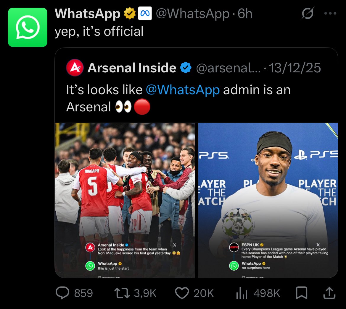 WhatsApp dan Arsenal Resmikan Kerja Sama Fans Makin Dekat